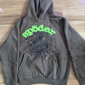 Brown Hoodie with Green Spider Design